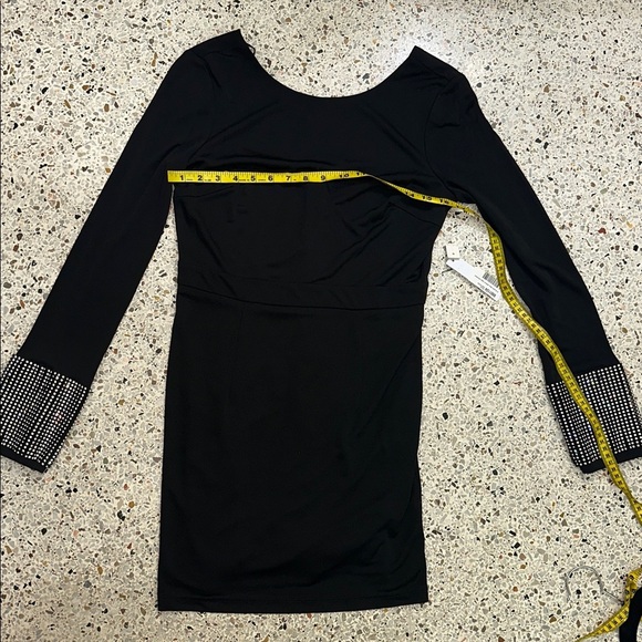 NWT Aqua Luxe v back black mini dress rhinestone embellished sleeve small s - Picture 5 of 7